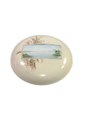 VTG Favorite Bavaria Porcelain Trinket Box Hand Painted Landscape Jewelry Dish